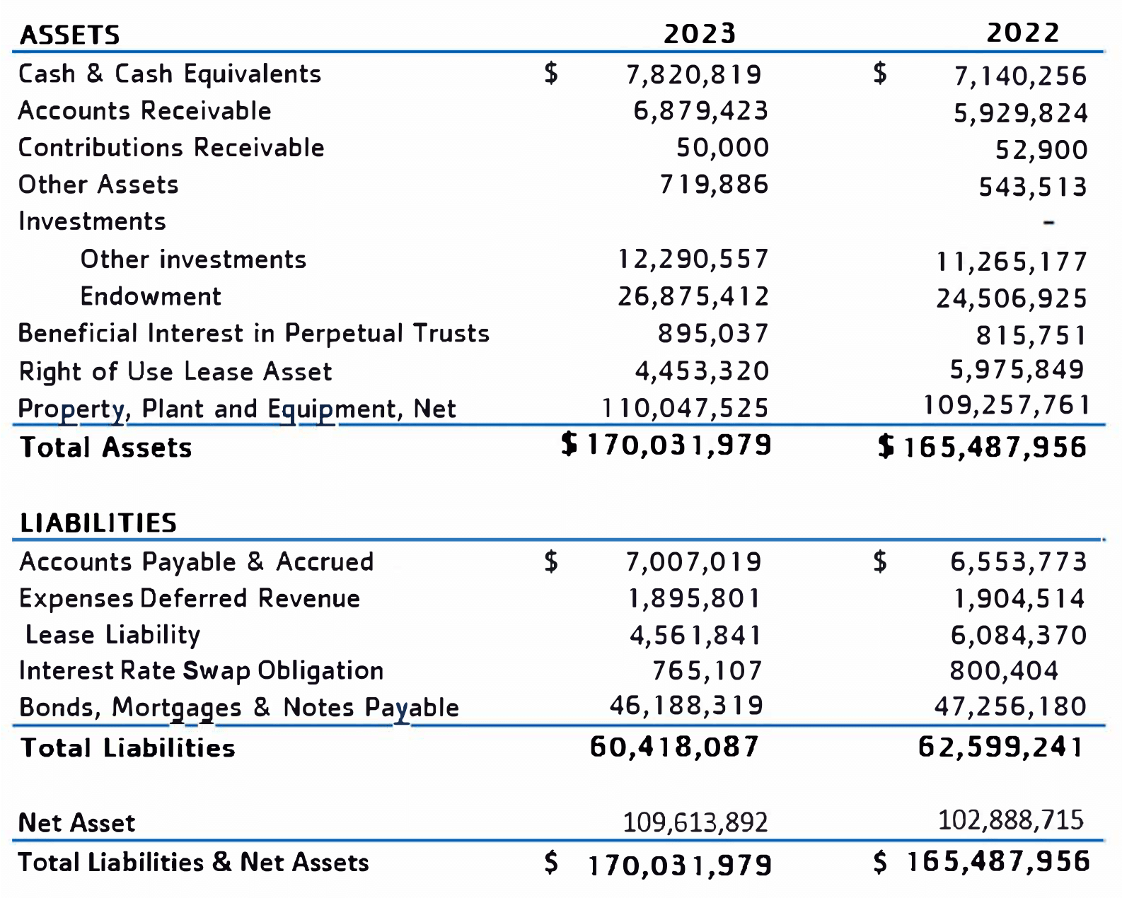 2023 assets and liabilities breakdown